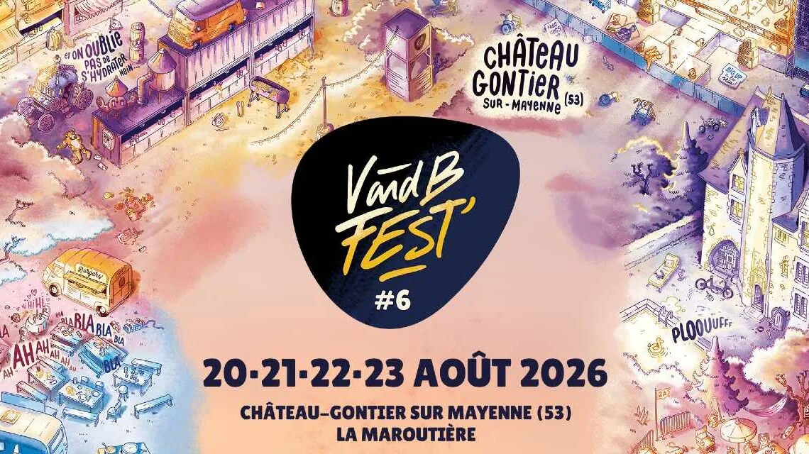 Visuel officiel du V and B Fest' 2026, illustration festive de Château-Gontier-sur-Mayenne.